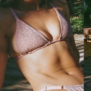 NWT pink glimmer triangle bikini top, size XS